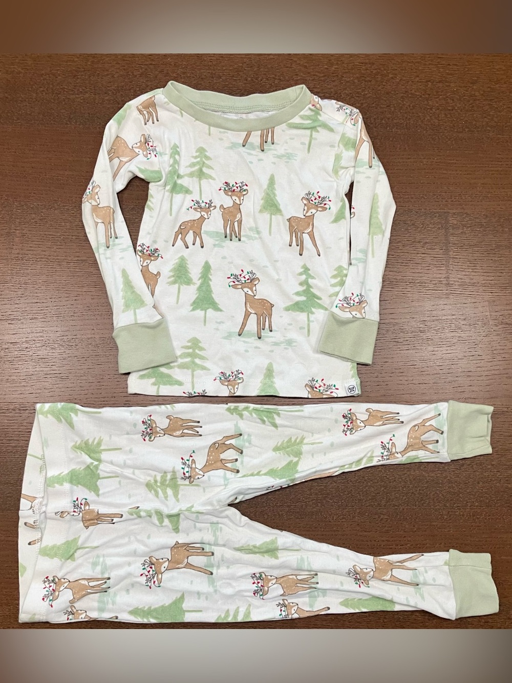The Honest Company Cotton White & Light Green Reindeer Pajama Set